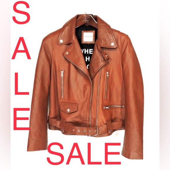 Motorcycle jacket soft leather cognac brown leather jacket size M moto jacket - Picture 8 of 16